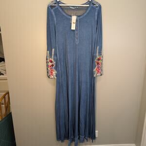 Soft Surroundings Ava Maxi Dress Saxony Blue Boho Lagenlook Coastal - XSize S